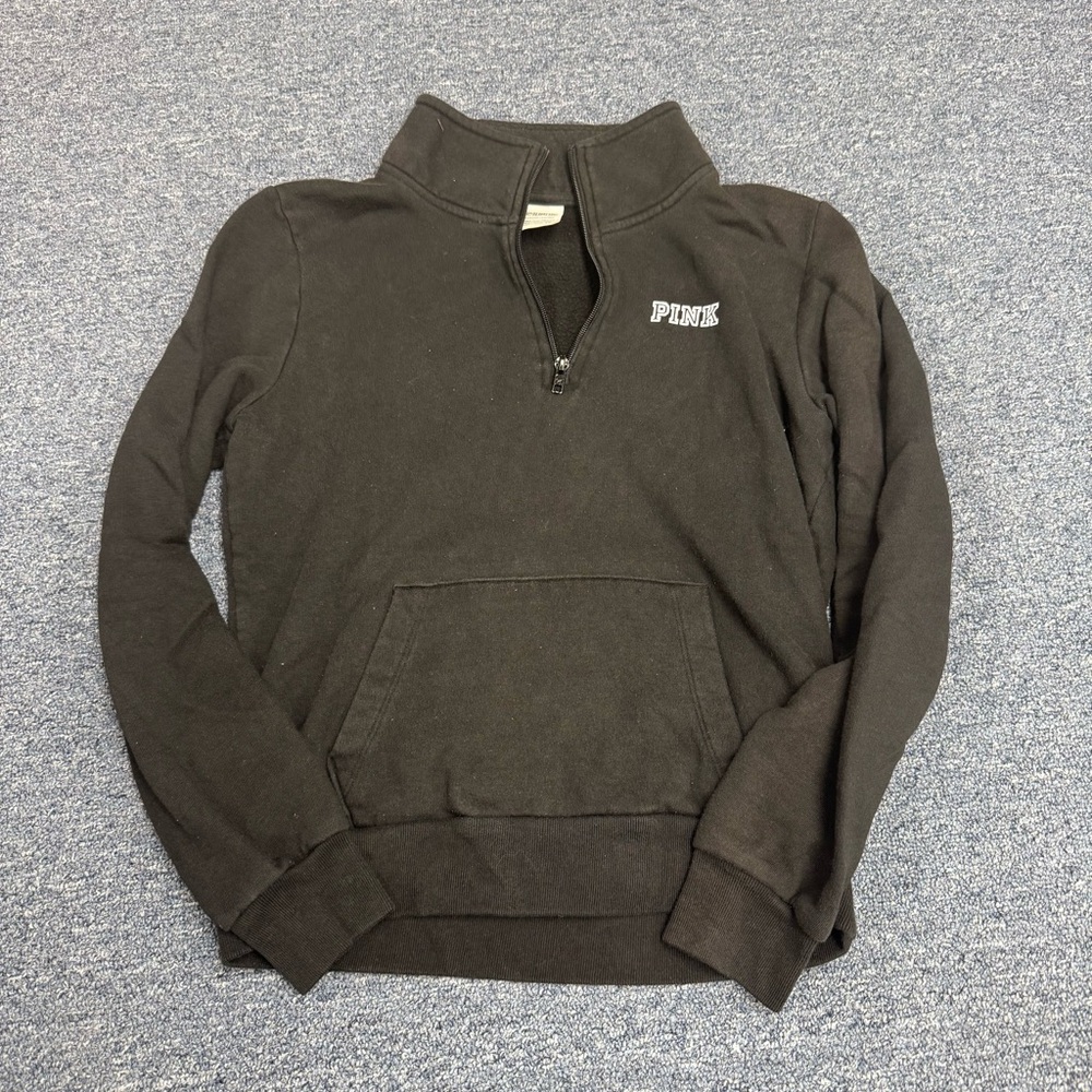 Victorias Secret PINK Quarter Zip Pullover Sweatshirt Black Size Small